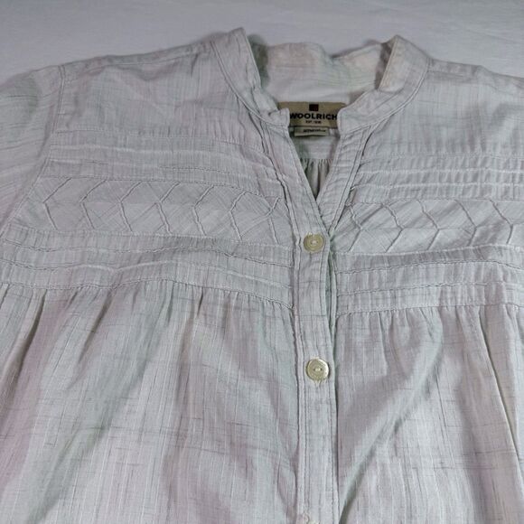 Woolrich Woman's Size S Long Sleeve Ivory Cotton Button Front Stitching - Picture 3 of 11